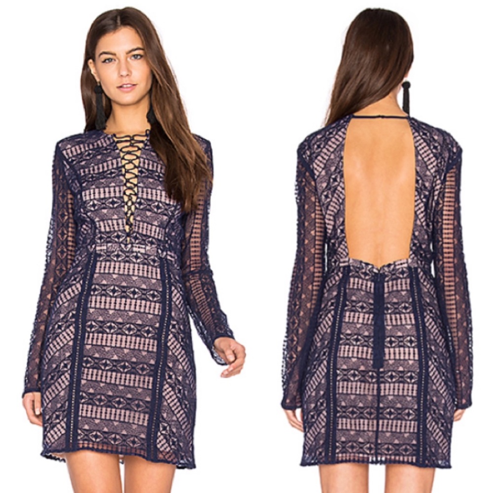 NWT Jetset Diaries Eden Midnight Long Sleeve Mini Dress Navy S